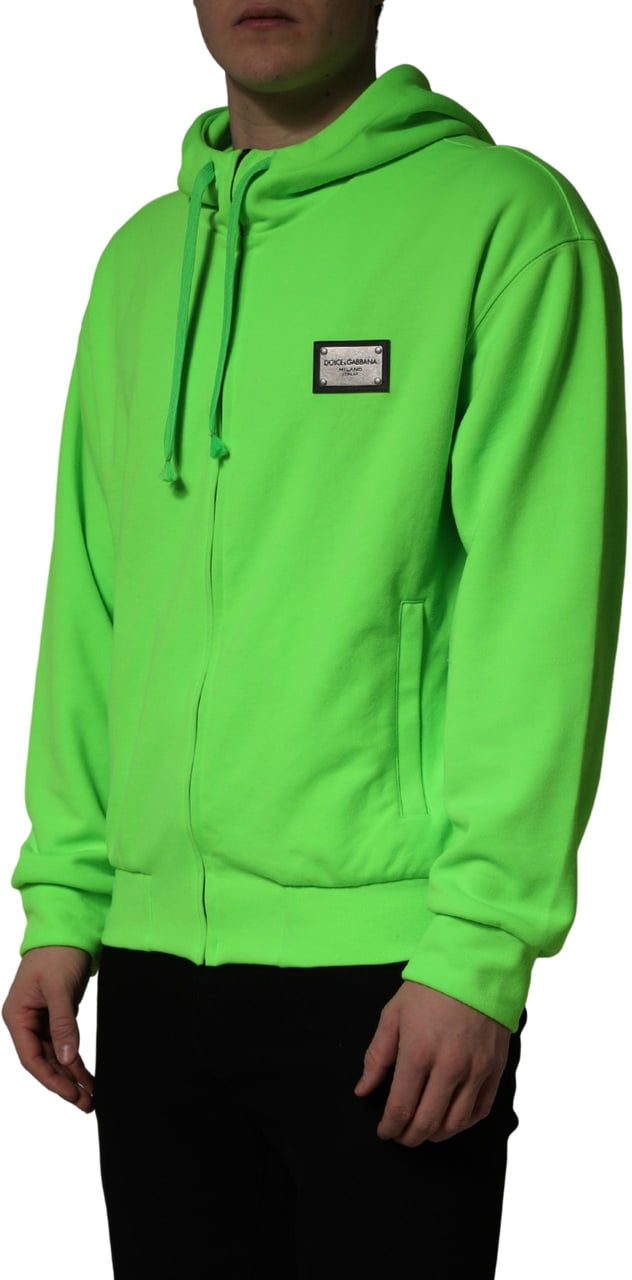 Dolce & Gabbana Green FullZip Fleece HoodedSweatshirt Sweater Groen