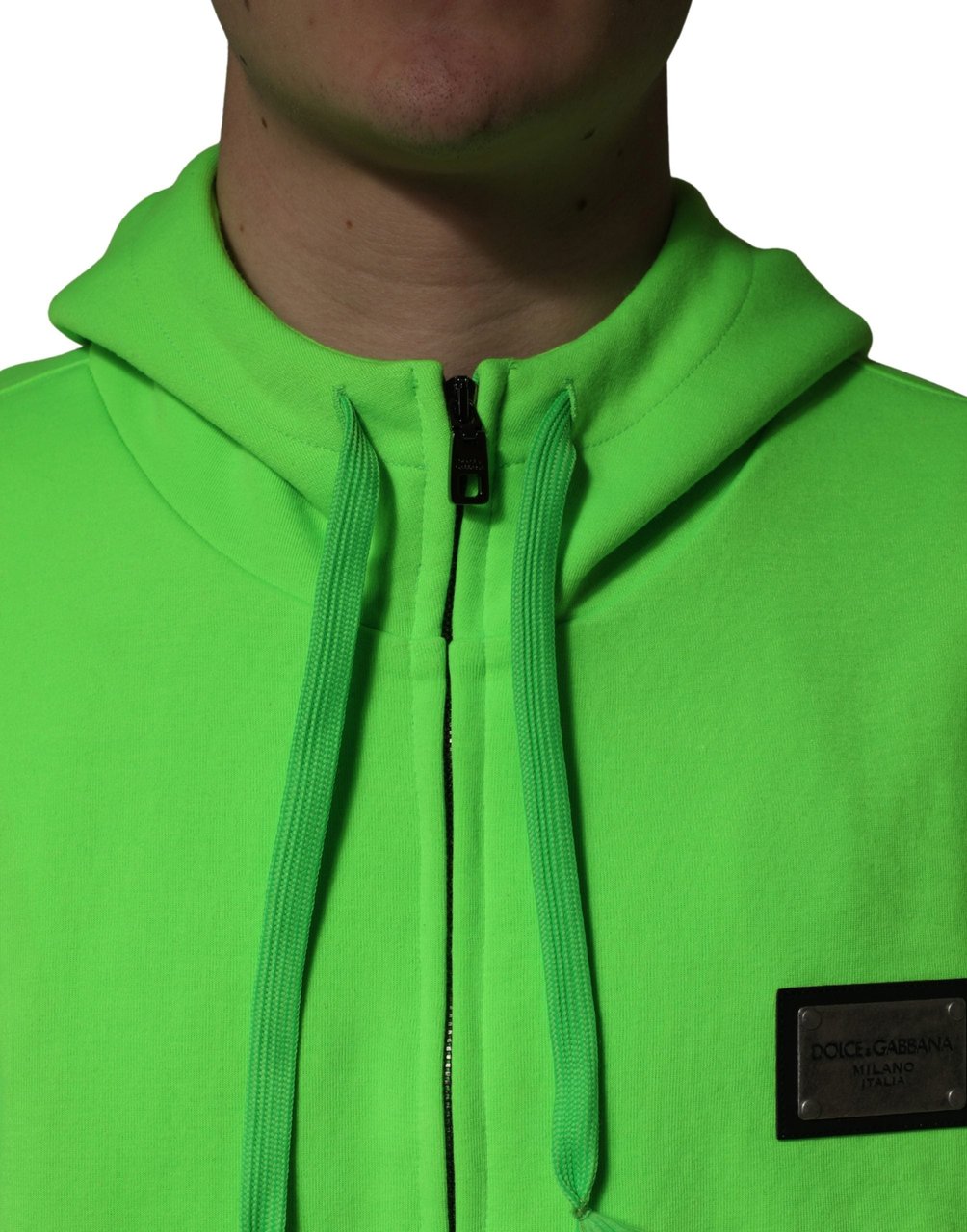 Dolce & Gabbana Green FullZip Fleece HoodedSweatshirt Sweater Groen