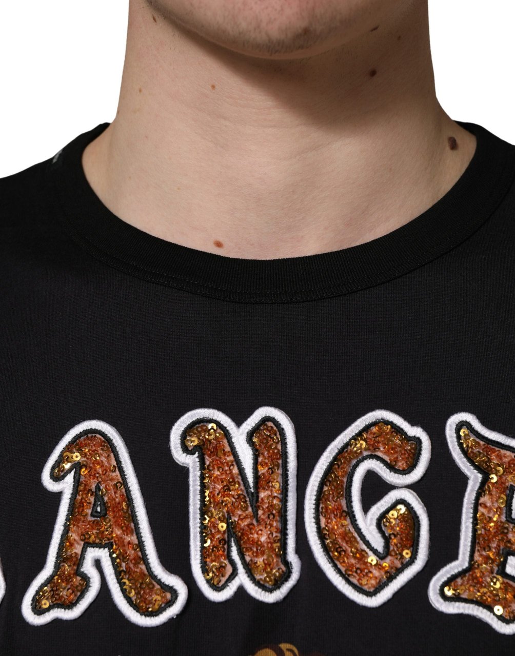 Dolce & Gabbana Black Angel Print Cotton Crew Neck T-shirt Zwart