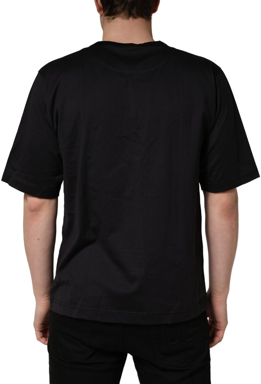 Dolce & Gabbana Black Angel Print Cotton Crew Neck T-shirt Zwart