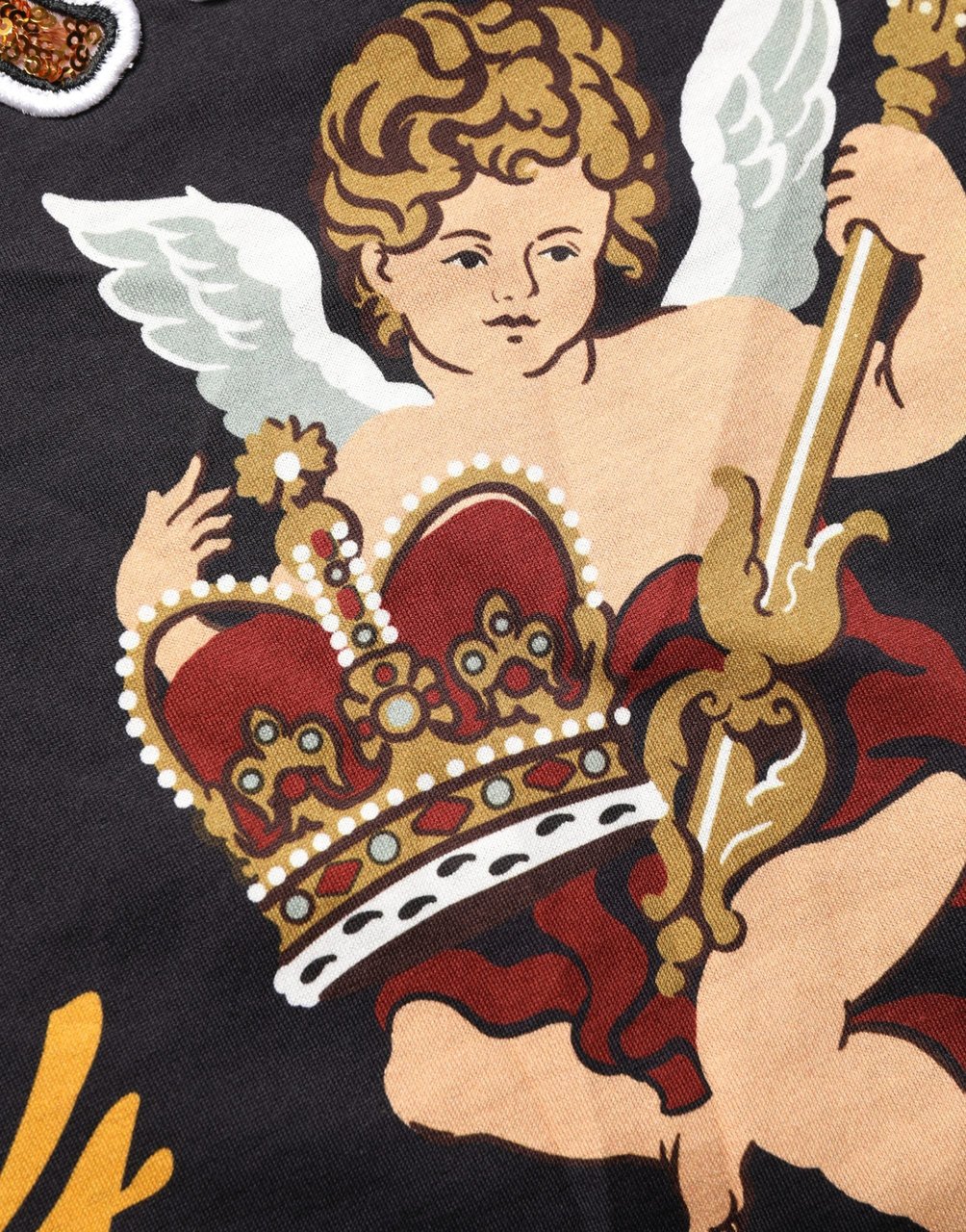 Dolce & Gabbana Black Angel Print Cotton Crew Neck T-shirt Zwart