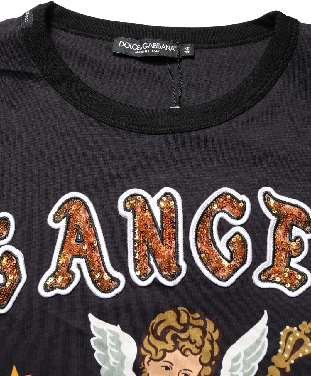 Dolce & Gabbana Black Angel Print Cotton Crew Neck T-shirt Zwart