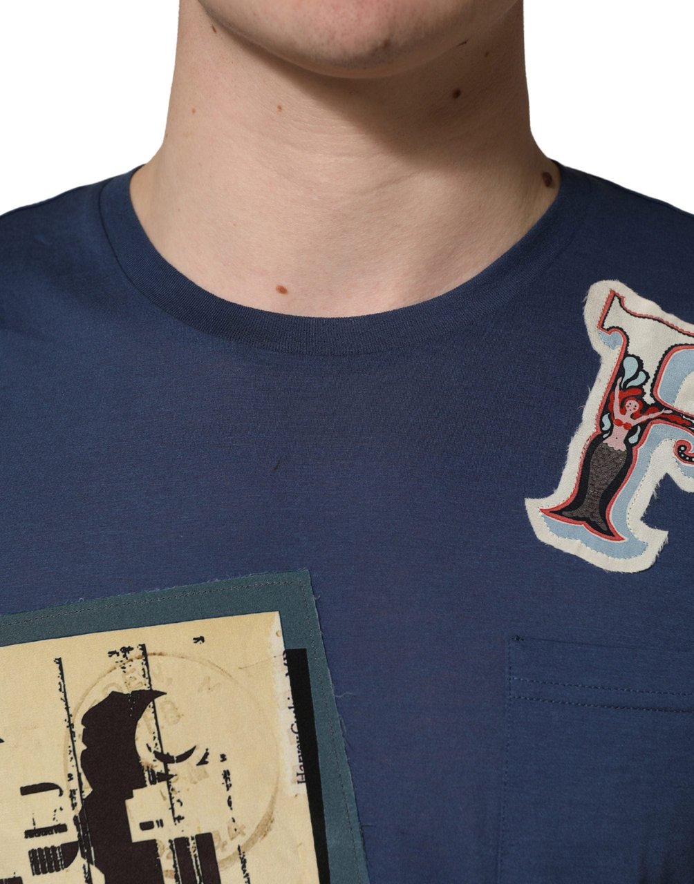 Dolce & Gabbana Navy Blue Cotton Graphic Crew Neck T-shirt Navy