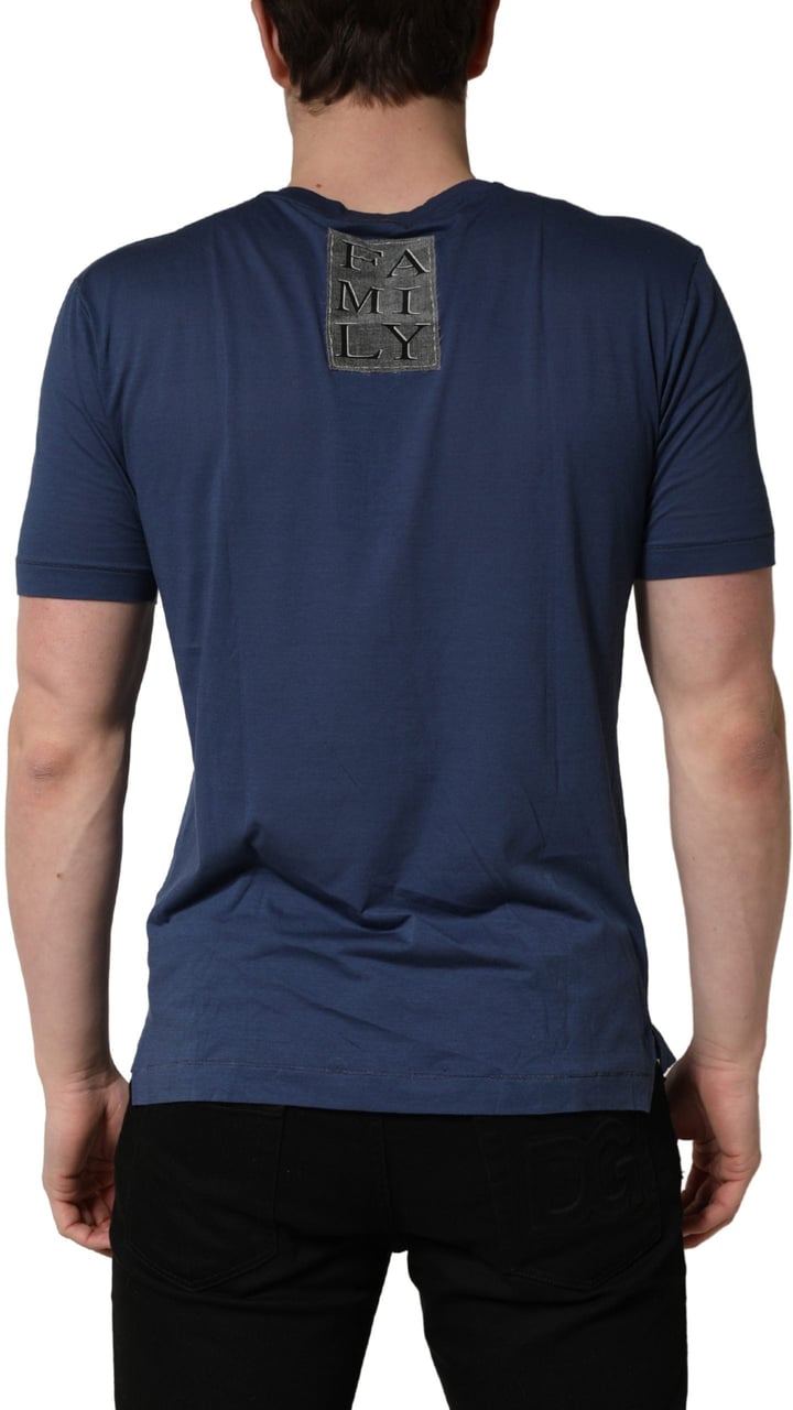 Dolce & Gabbana Navy Blue Cotton Graphic Crew Neck T-shirt Navy