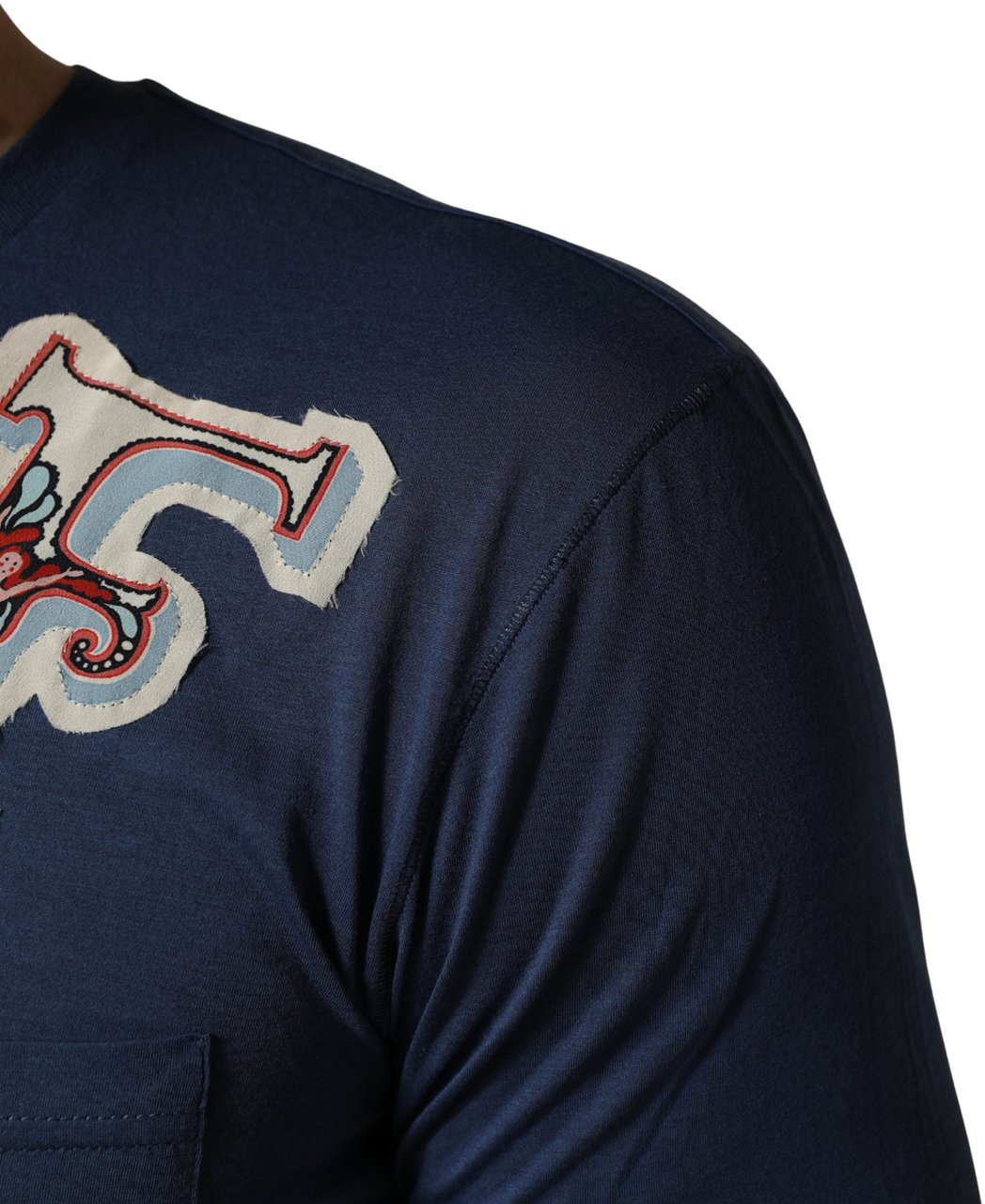 Dolce & Gabbana Navy Blue Cotton Graphic Crew Neck T-shirt Navy