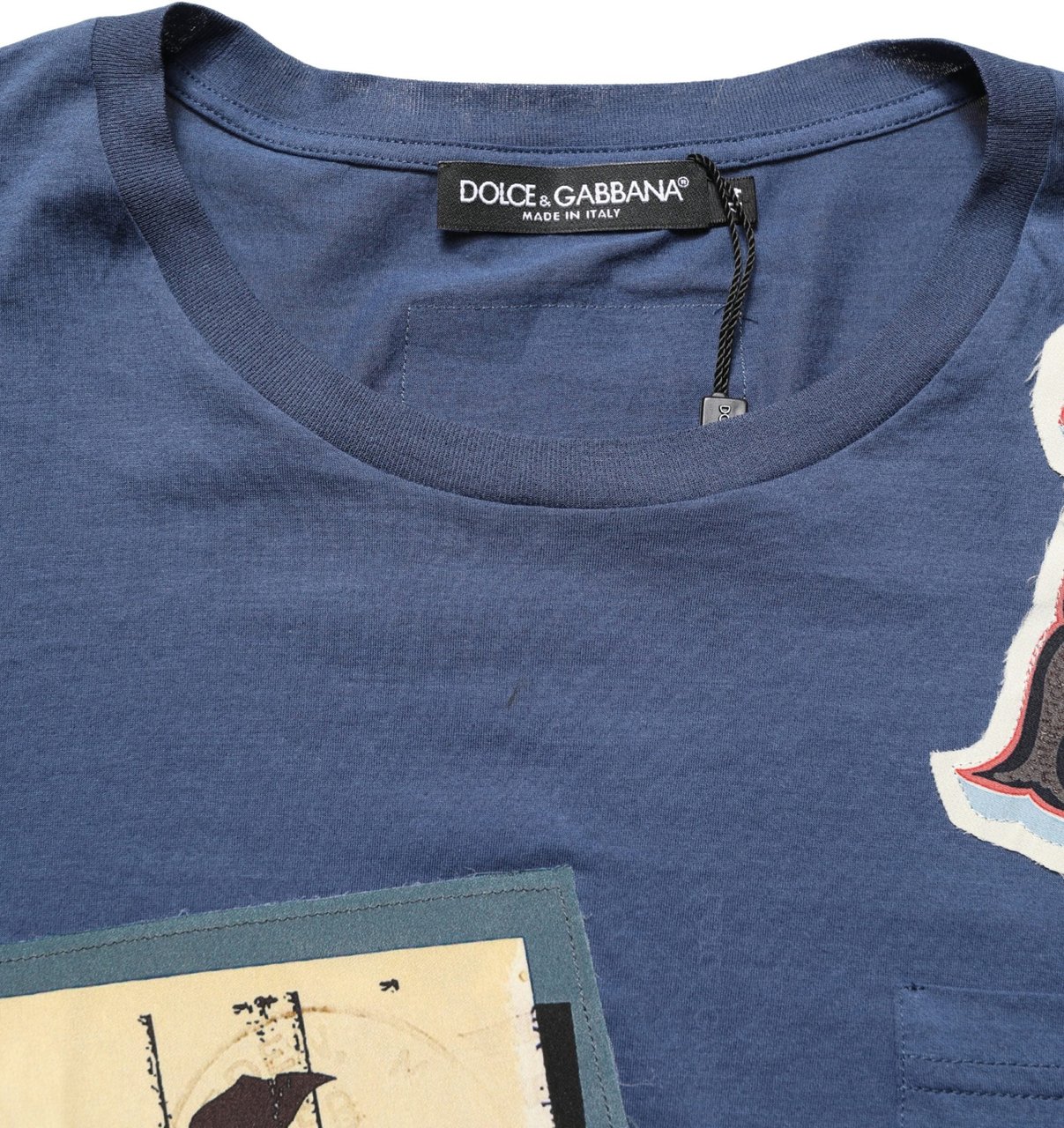 Dolce & Gabbana Navy Blue Cotton Graphic Crew Neck T-shirt Navy