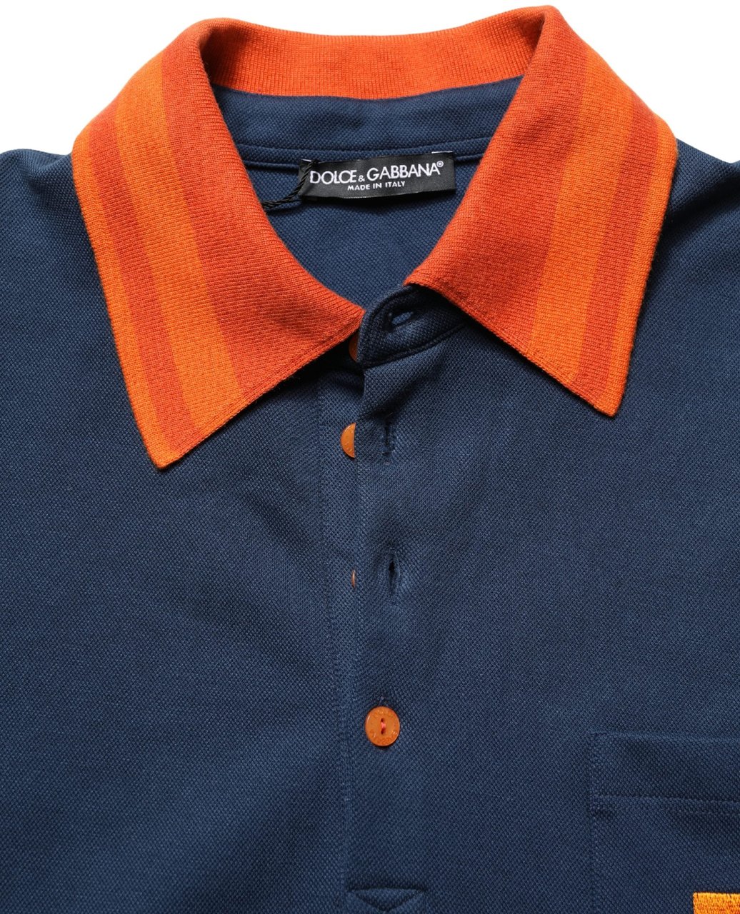 Dolce & Gabbana Navy Blue Cotton Logo Short Sleeves Men Polo T-shirt Blauw