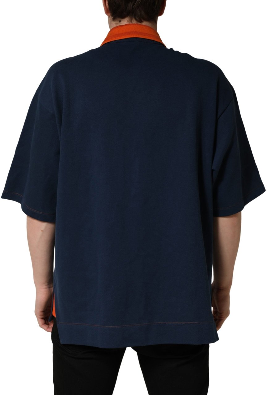 Dolce & Gabbana Navy Blue Cotton Logo Short Sleeves Men Polo T-shirt Blauw