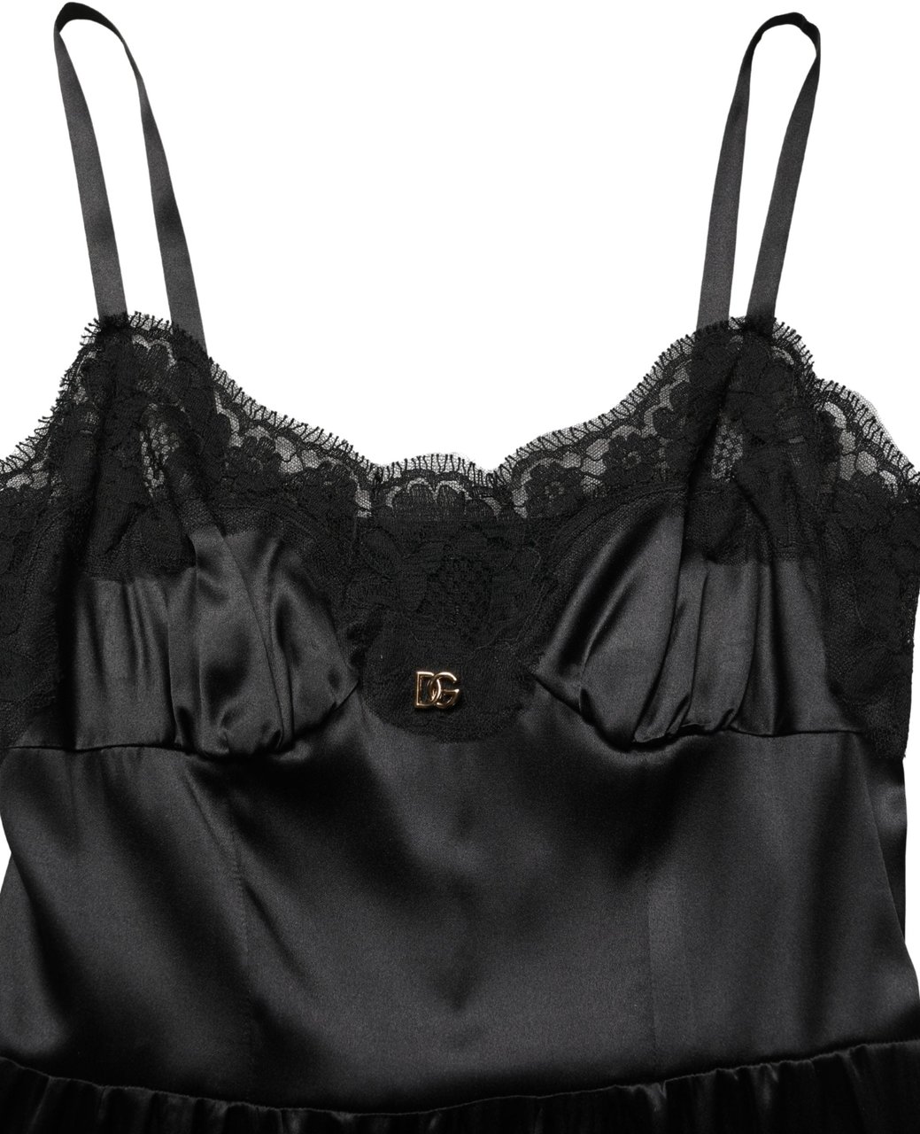 Dolce & Gabbana Black Silk Satin Lace Sleeveless Mini Dress Zwart
