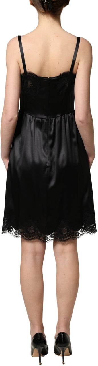 Dolce & Gabbana Black Silk Satin Lace Sleeveless Mini Dress Zwart