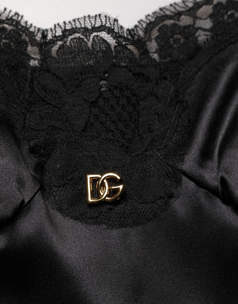 Dolce & Gabbana Black Silk Satin Lace Sleeveless Mini Dress Zwart