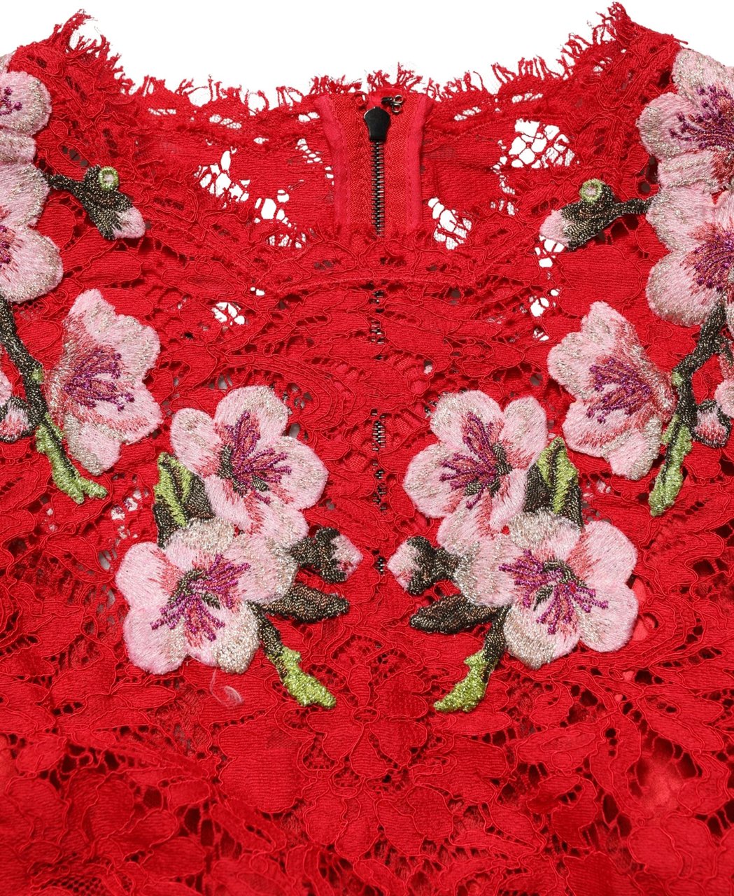 Dolce & Gabbana Red Lace Floral Embroidery Long Sleeves Top Rood