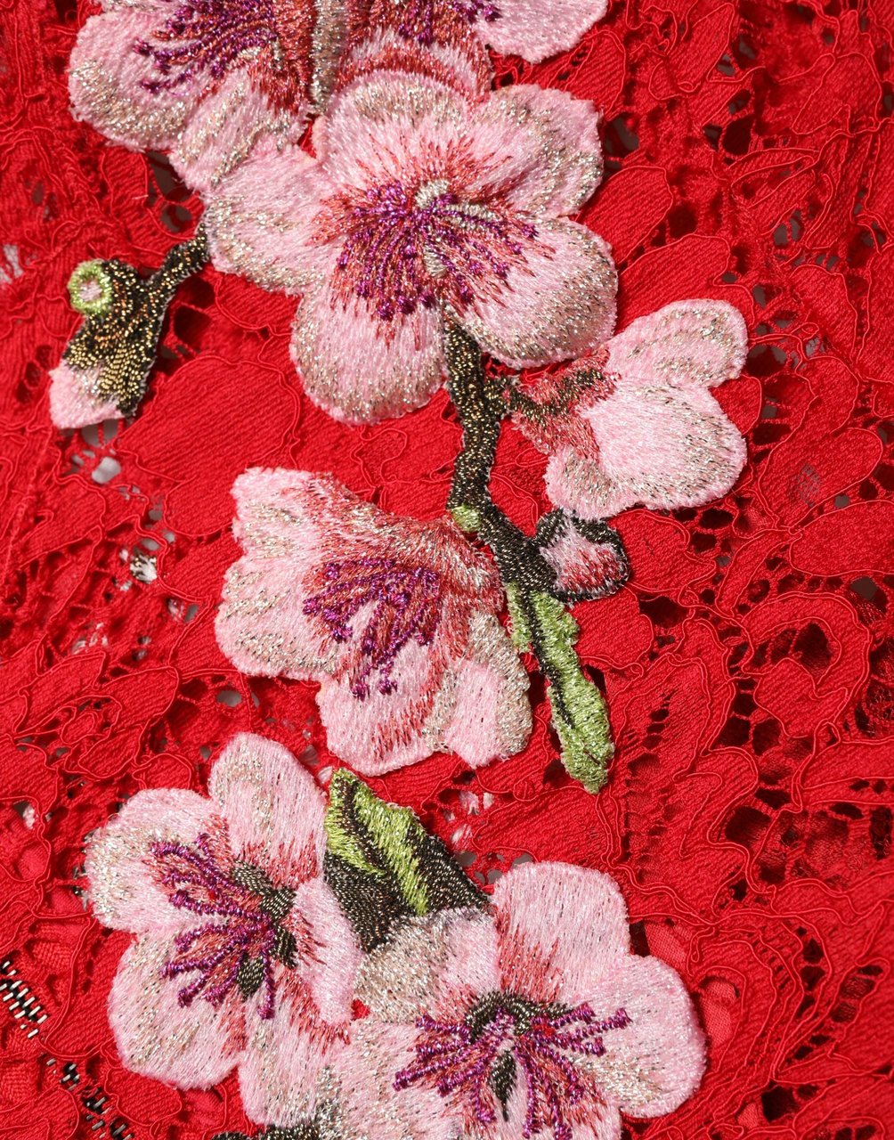 Dolce & Gabbana Red Lace Floral Embroidery Long Sleeves Top Rood