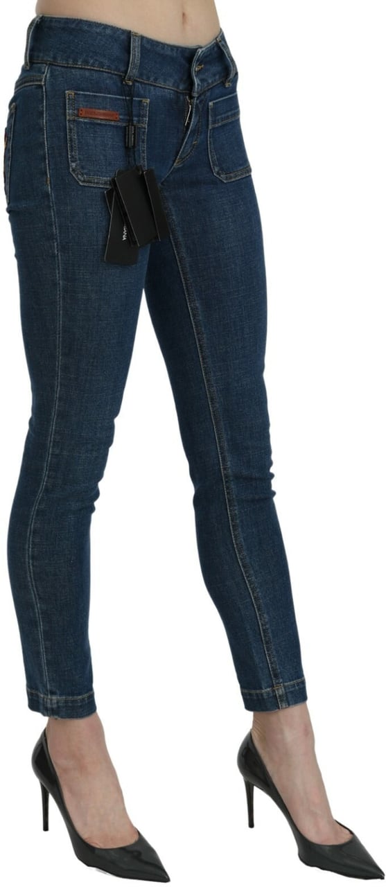 Dolce & Gabbana Blue Slim Fit Cropped Mid Waist Denim Jeans Blauw