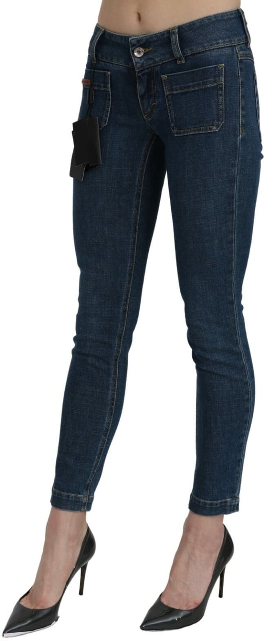 Dolce & Gabbana Blue Slim Fit Cropped Mid Waist Denim Jeans Blauw