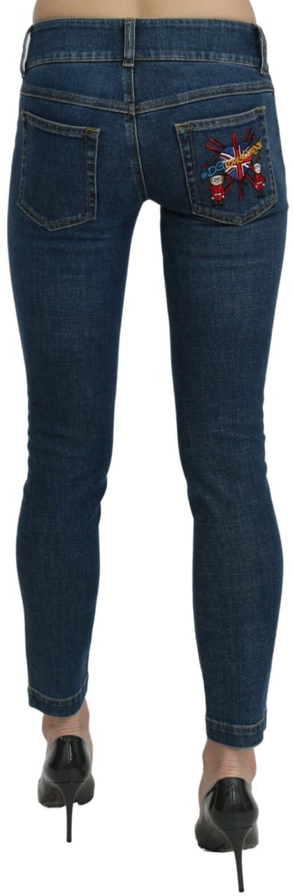 Dolce & Gabbana Blue Slim Fit Cropped Mid Waist Denim Jeans Blauw