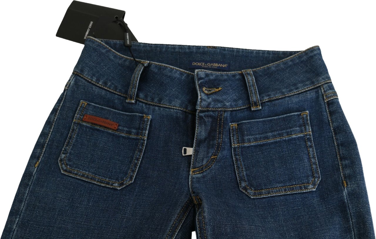 Dolce & Gabbana Blue Slim Fit Cropped Mid Waist Denim Jeans Blauw