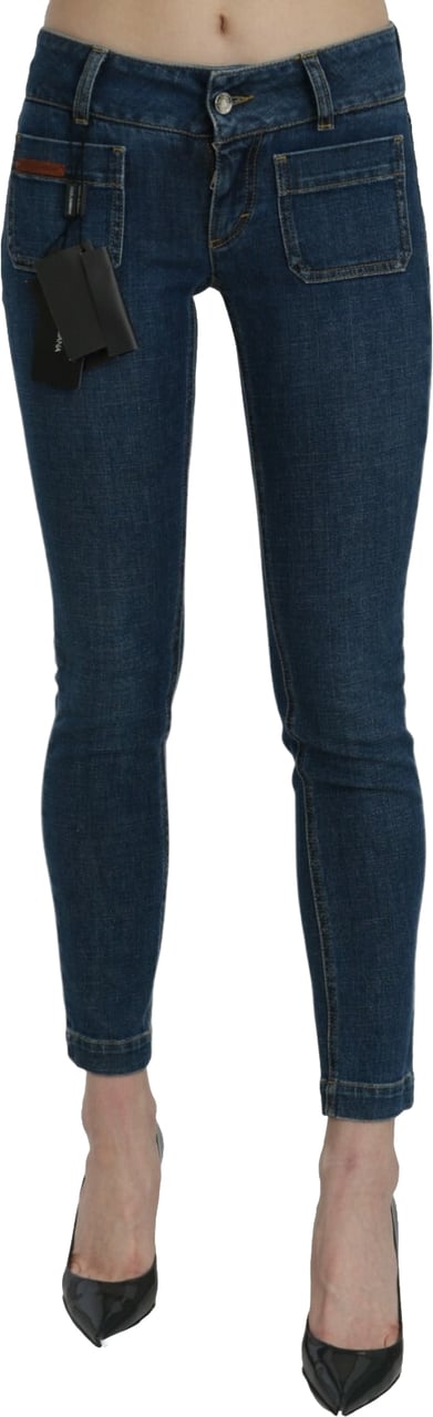 Dolce & Gabbana Blue Slim Fit Cropped Mid Waist Denim Jeans Blauw