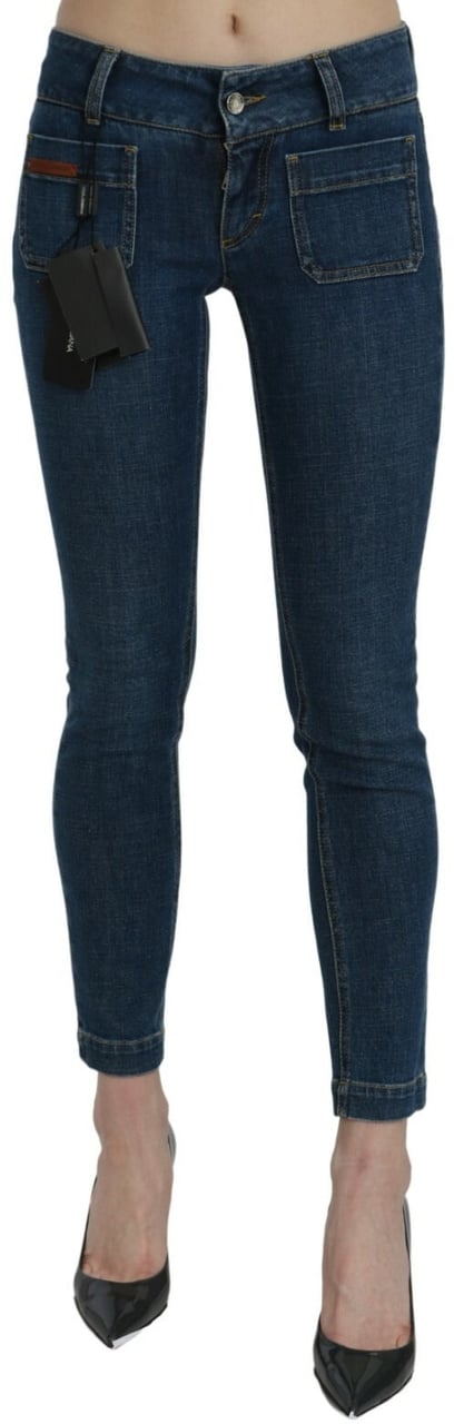 Dolce & Gabbana Blue Slim Fit Cropped Mid Waist Denim Jeans Blauw