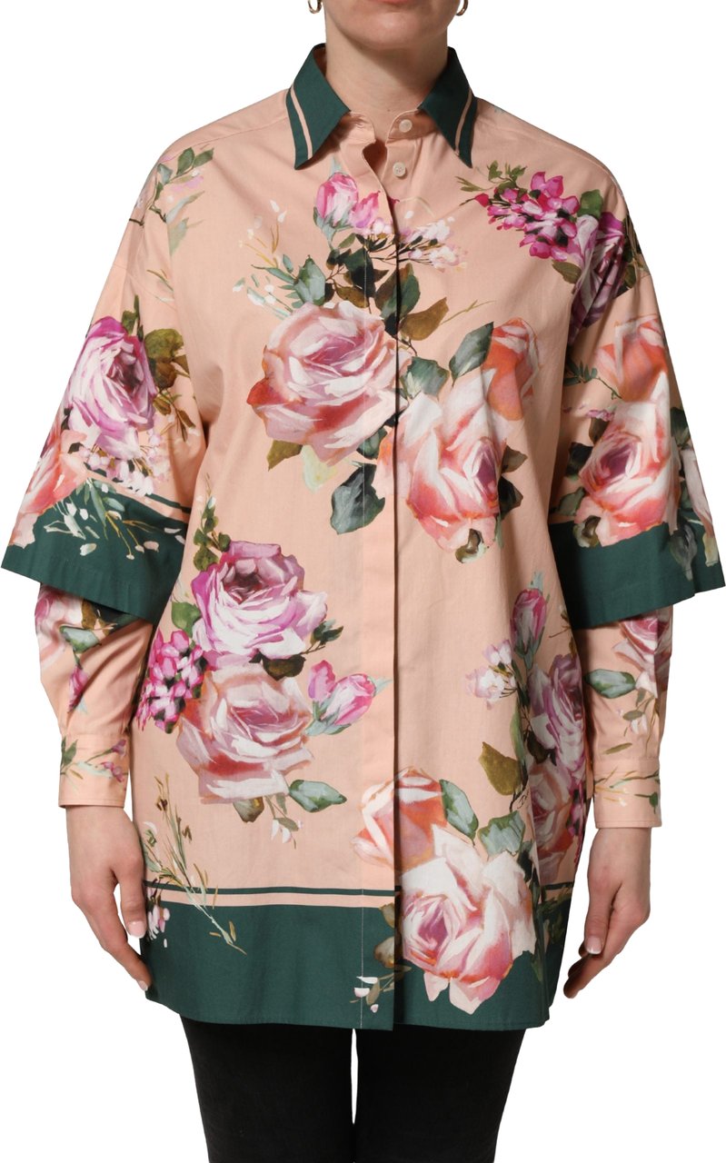 Dolce & Gabbana Pink Floral Cotton Button Front Shirt Top Roze