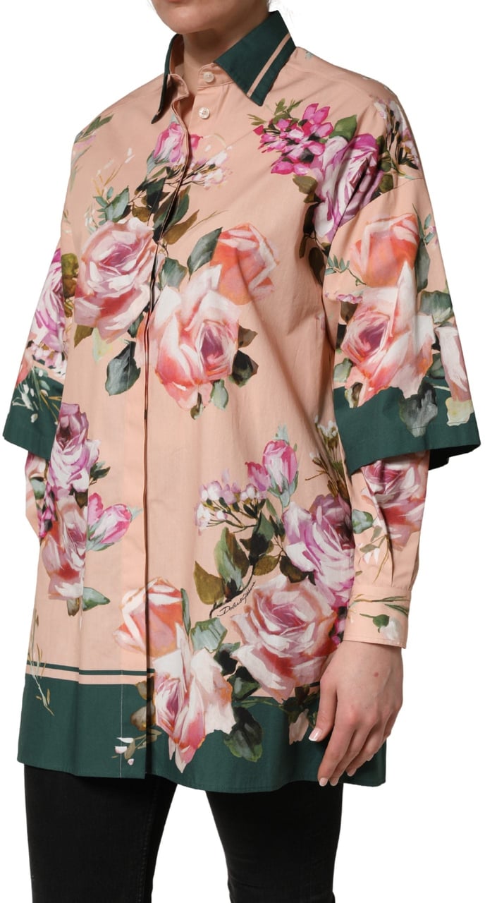 Dolce & Gabbana Pink Floral Cotton Button Front Shirt Top Roze
