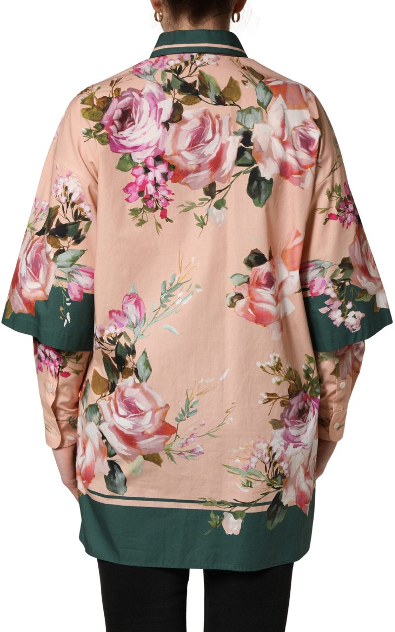Dolce & Gabbana Pink Floral Cotton Button Front Shirt Top Roze