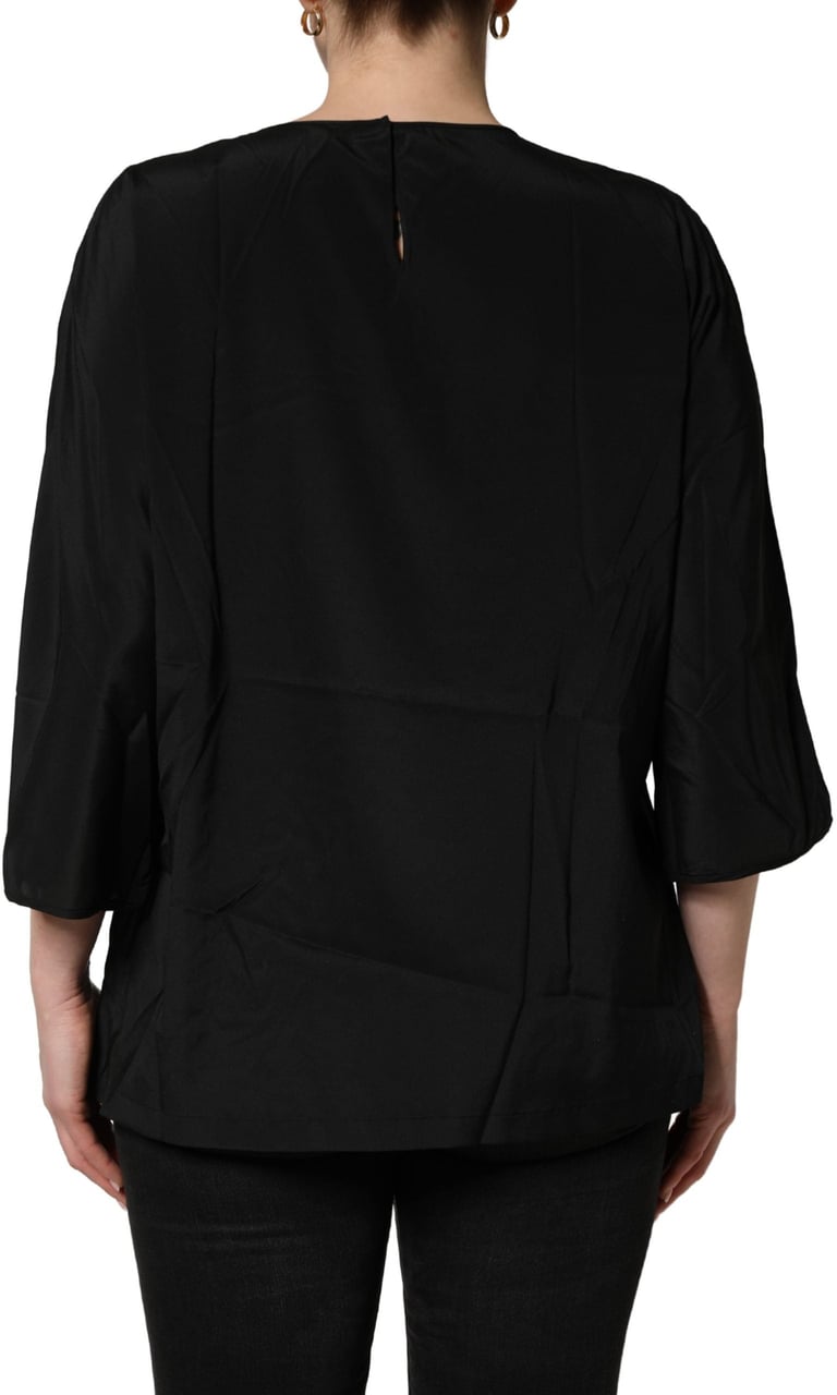 Dolce & Gabbana Black #dgfamily Silk Blouse Top Zwart