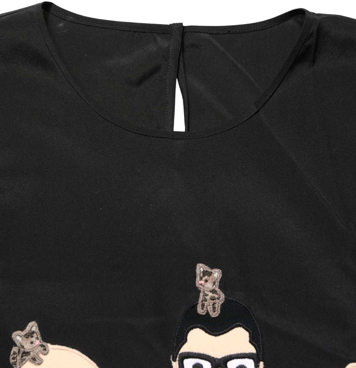 Dolce & Gabbana Black #dgfamily Silk Blouse Top Zwart