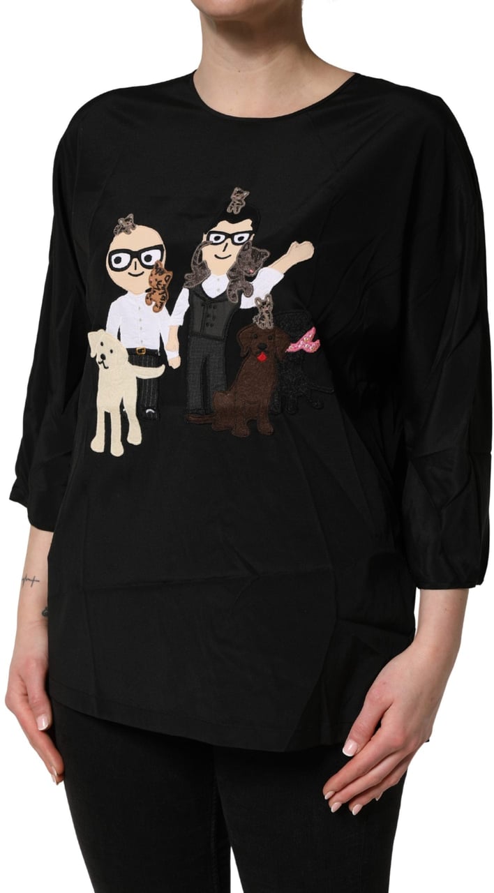 Dolce & Gabbana Black #dgfamily Silk Blouse Top Zwart