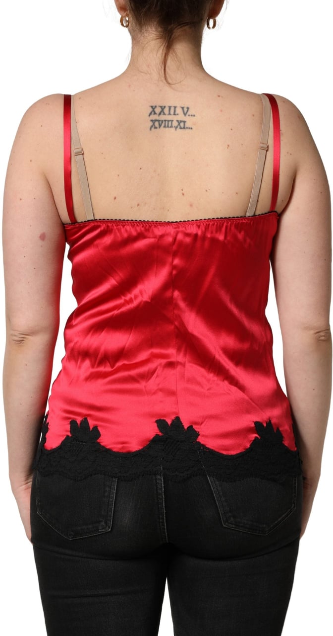 Dolce & Gabbana Red Silk Lace Trim Camisole Sleeveless Tank Top Zwart