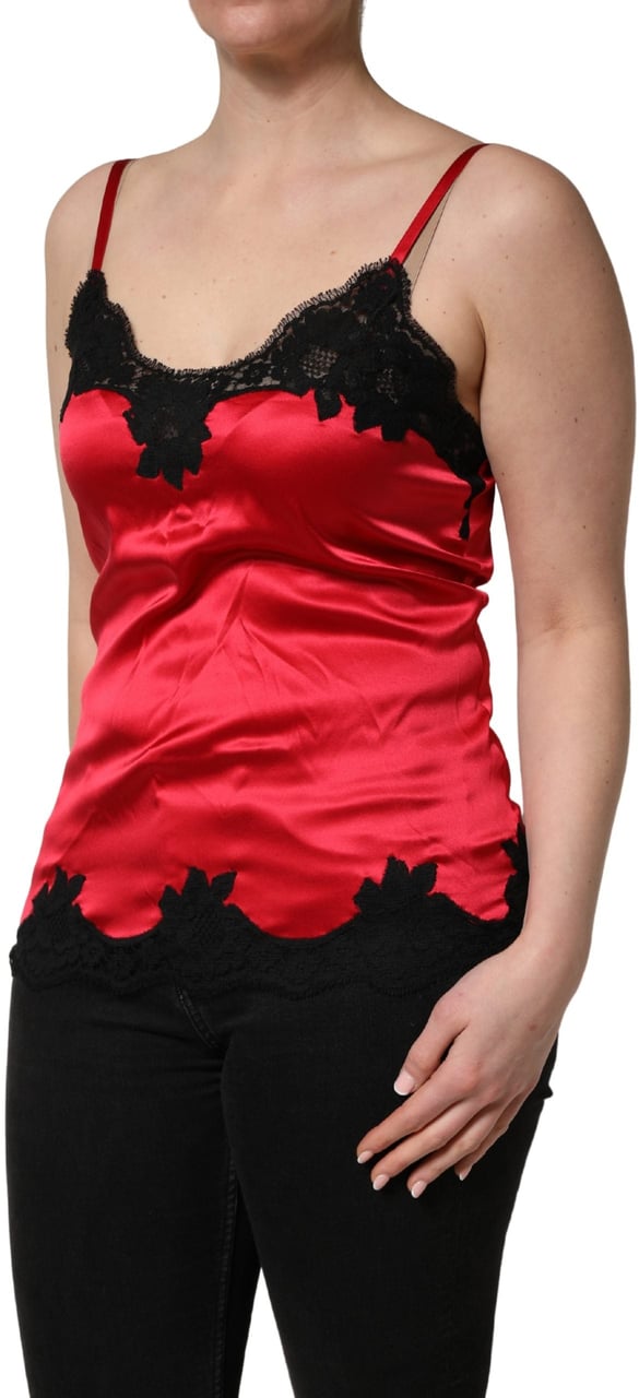 Dolce & Gabbana Red Silk Lace Trim Camisole Sleeveless Tank Top Zwart