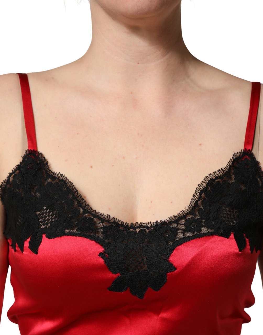 Dolce & Gabbana Red Silk Lace Trim Camisole Sleeveless Tank Top Zwart