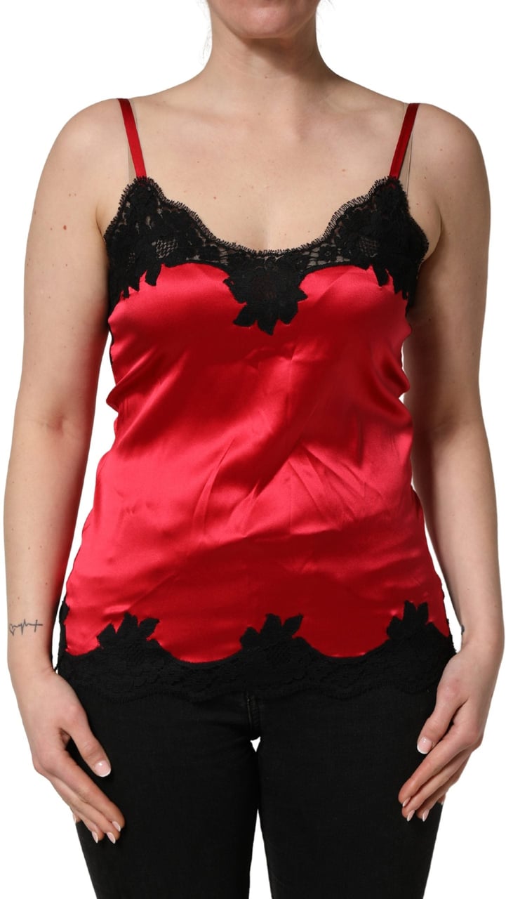 Dolce & Gabbana Red Silk Lace Trim Camisole Sleeveless Tank Top Zwart
