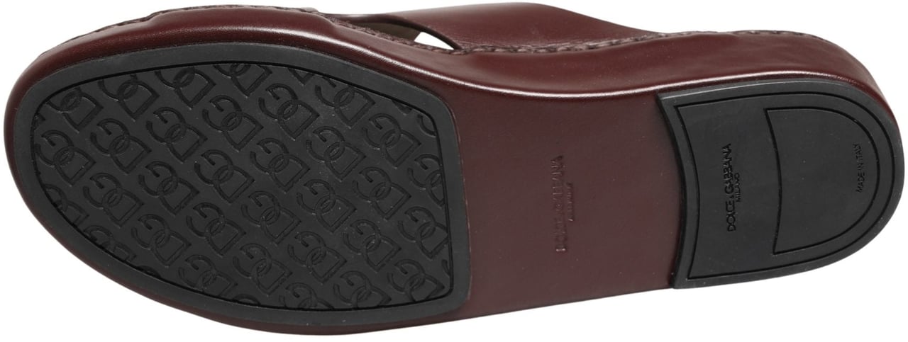 Dolce & Gabbana Maroon Leather Cutout DG Logo Sandals Shoes Maroon