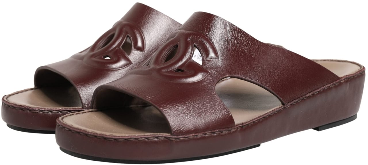 Dolce & Gabbana Maroon Leather Cutout DG Logo Sandals Shoes Maroon