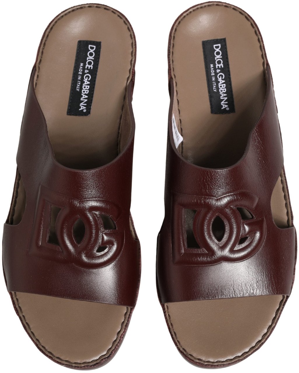 Dolce & Gabbana Maroon Leather Cutout DG Logo Sandals Shoes Maroon