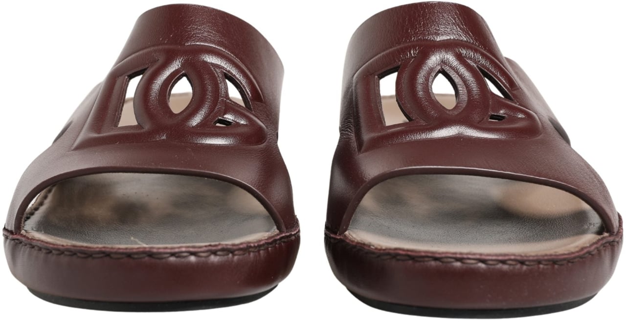 Dolce & Gabbana Maroon Leather Cutout DG Logo Sandals Shoes Maroon
