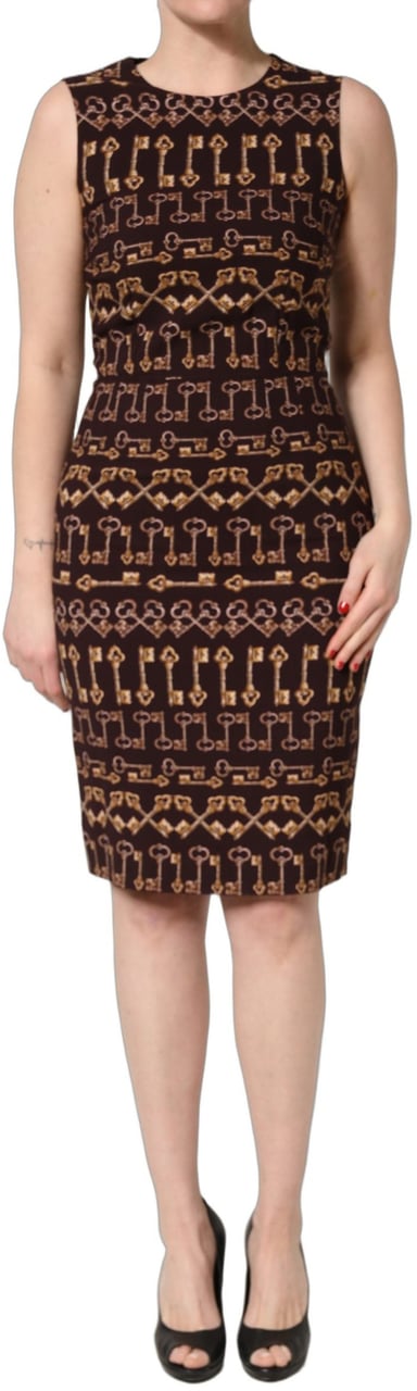 Dolce & Gabbana Brown Keys Fitted Sheath Knee Length Dress Bruin