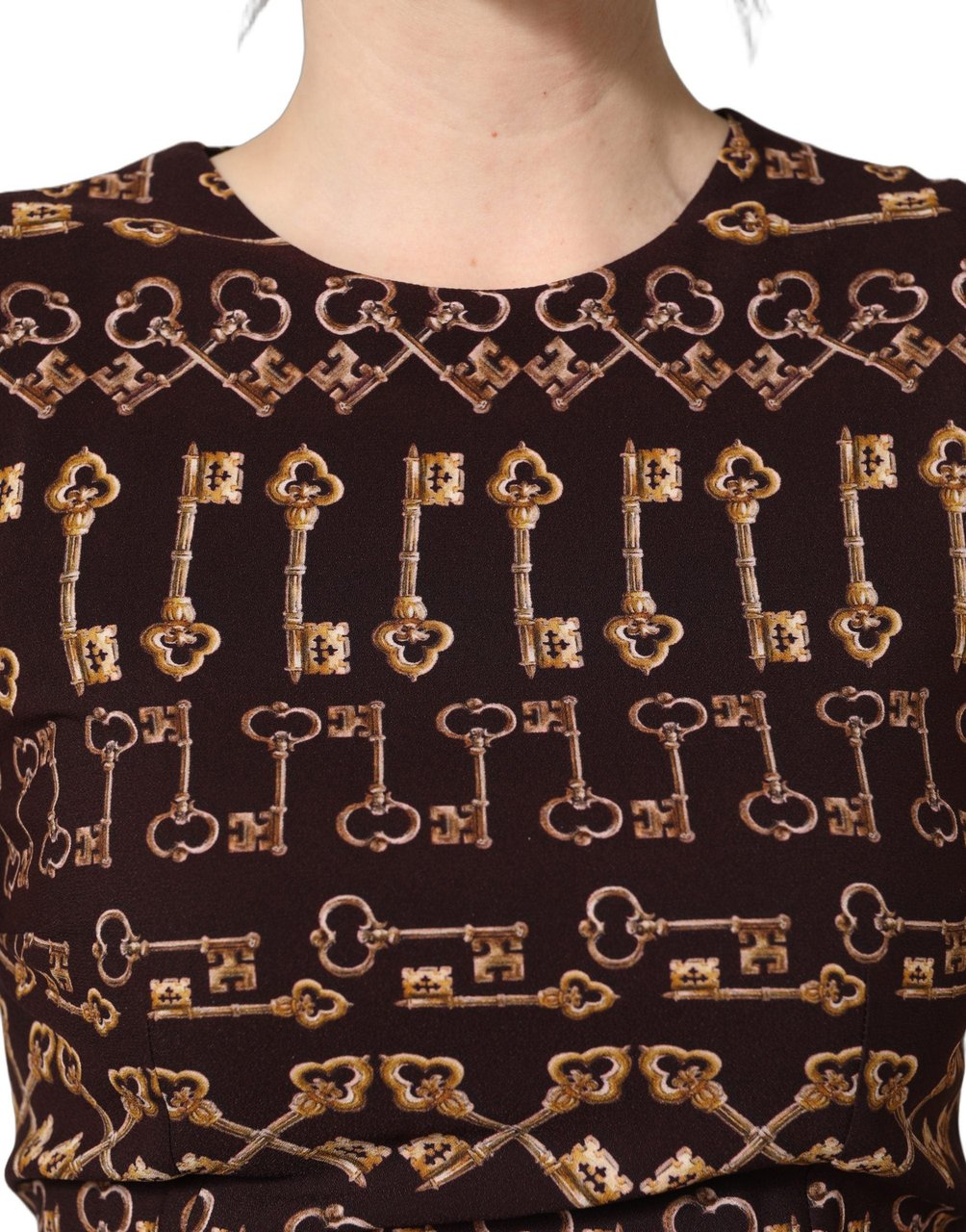 Dolce & Gabbana Brown Keys Fitted Sheath Knee Length Dress Bruin