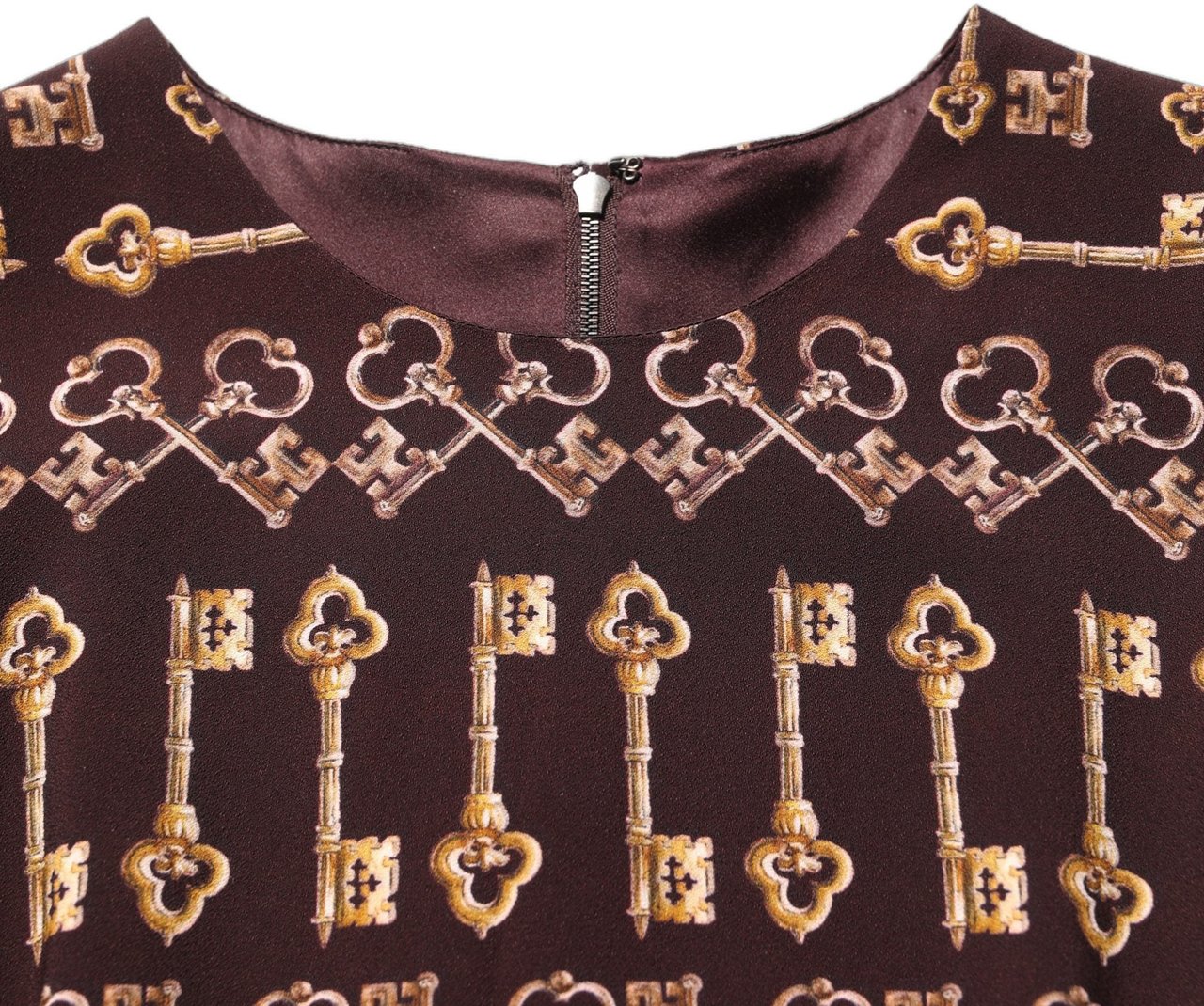 Dolce & Gabbana Brown Keys Fitted Sheath Knee Length Dress Bruin