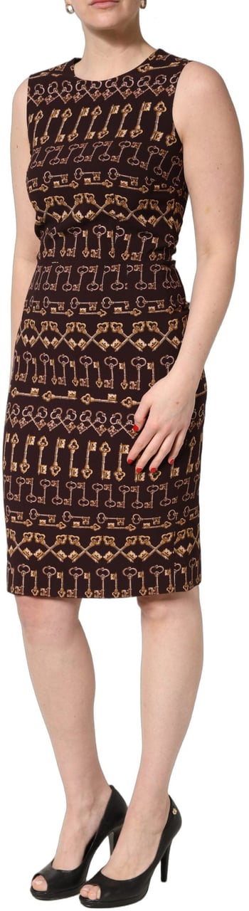 Dolce & Gabbana Brown Keys Fitted Sheath Knee Length Dress Bruin