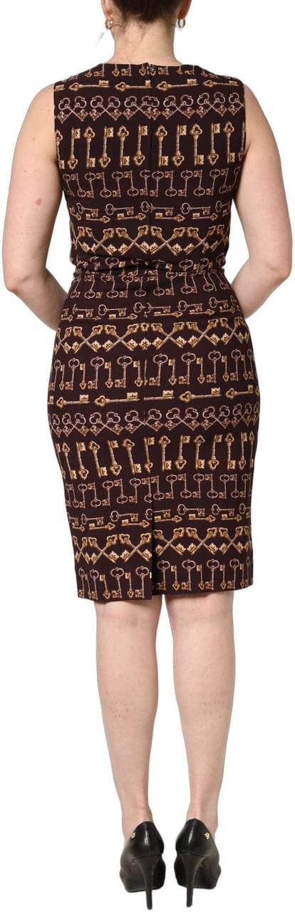 Dolce & Gabbana Brown Keys Fitted Sheath Knee Length Dress Bruin