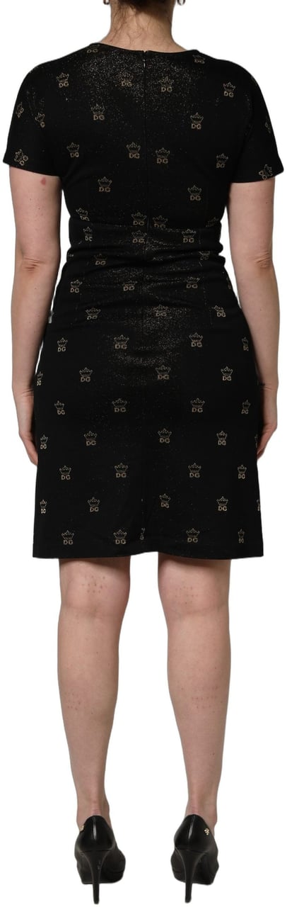 Dolce & Gabbana Black DG Crown Short-Sleeve Sheath Dress Zwart