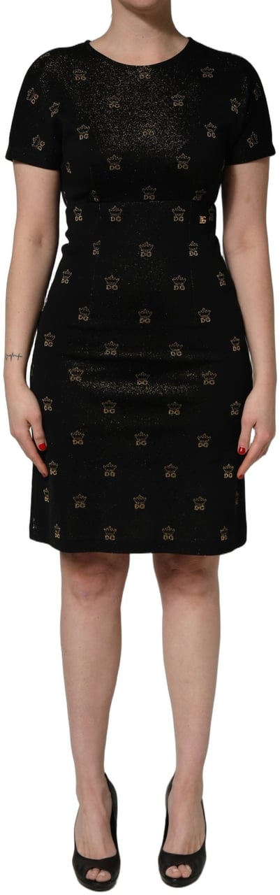 Dolce & Gabbana Black DG Crown Short-Sleeve Sheath Dress Zwart