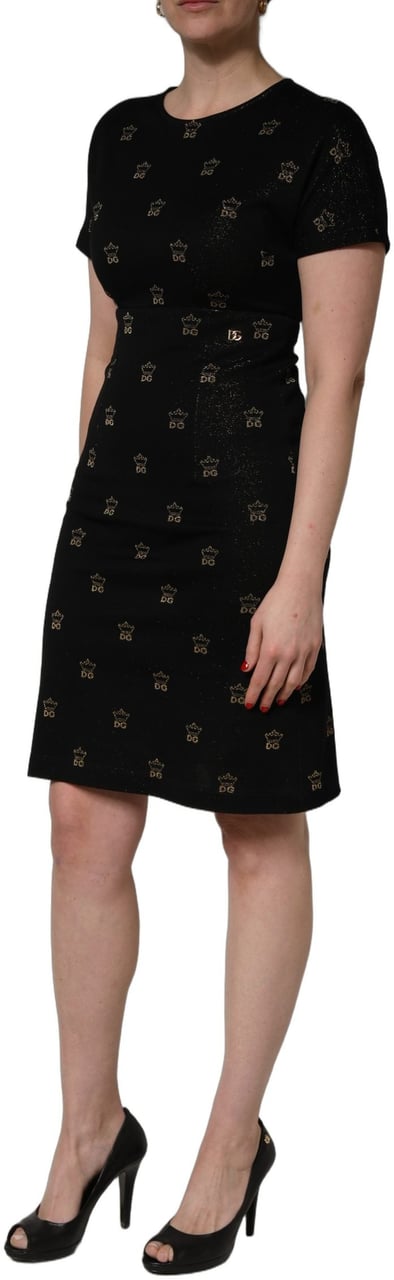 Dolce & Gabbana Black DG Crown Short-Sleeve Sheath Dress Zwart