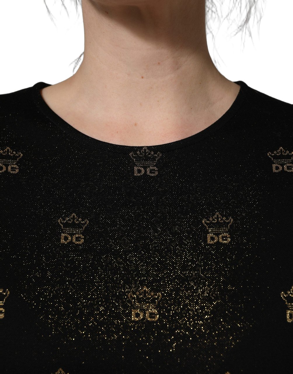 Dolce & Gabbana Black DG Crown Short-Sleeve Sheath Dress Zwart