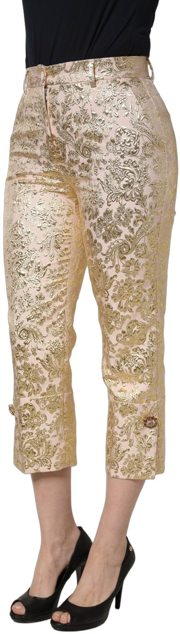 Dolce & Gabbana Gold Jacquard Floral Lamé Crop Trouser Pants Goud
