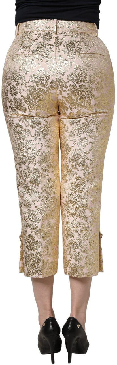 Dolce & Gabbana Gold Jacquard Floral Lamé Crop Trouser Pants Goud
