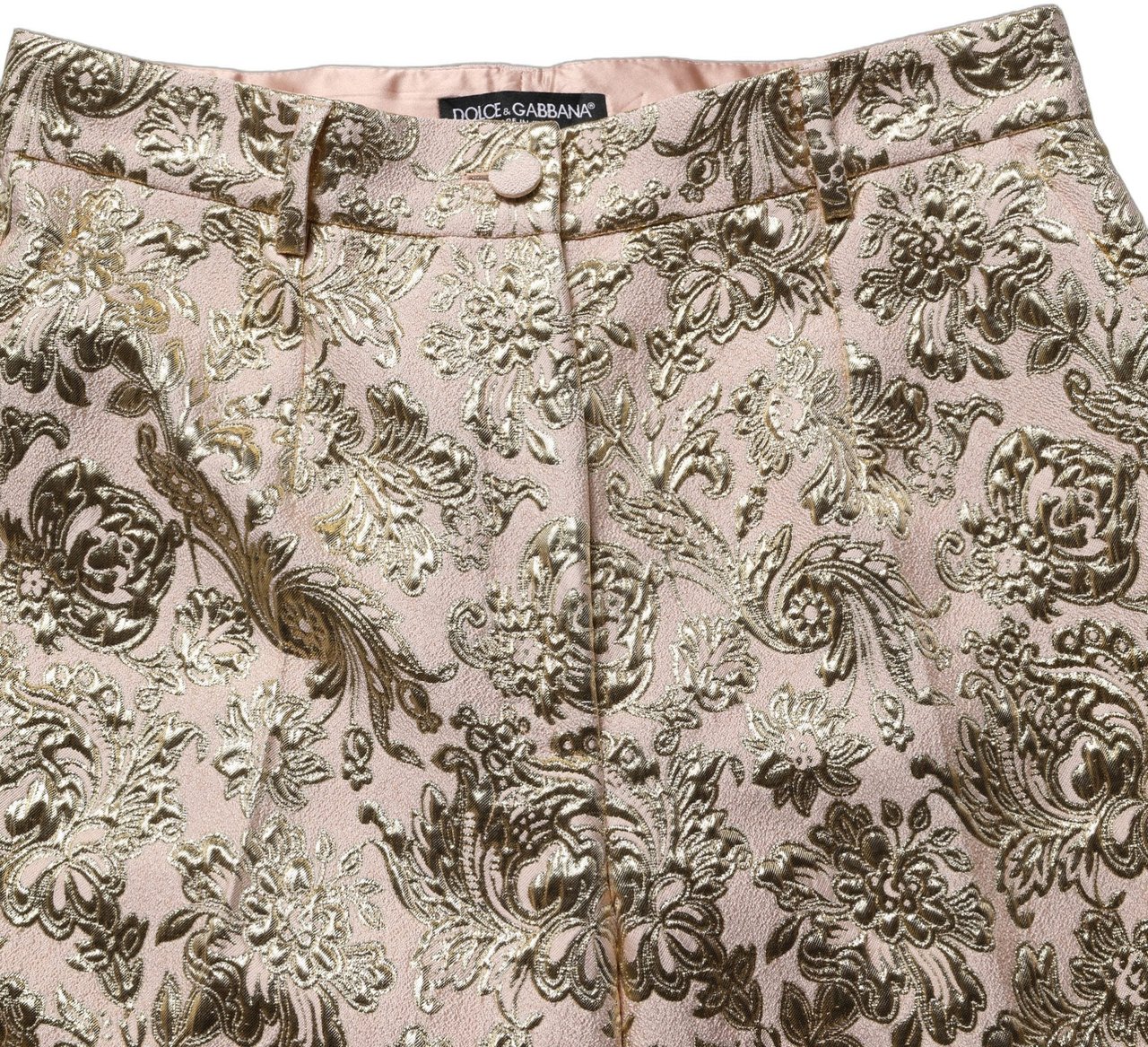 Dolce & Gabbana Gold Jacquard Floral Lamé Crop Trouser Pants Goud
