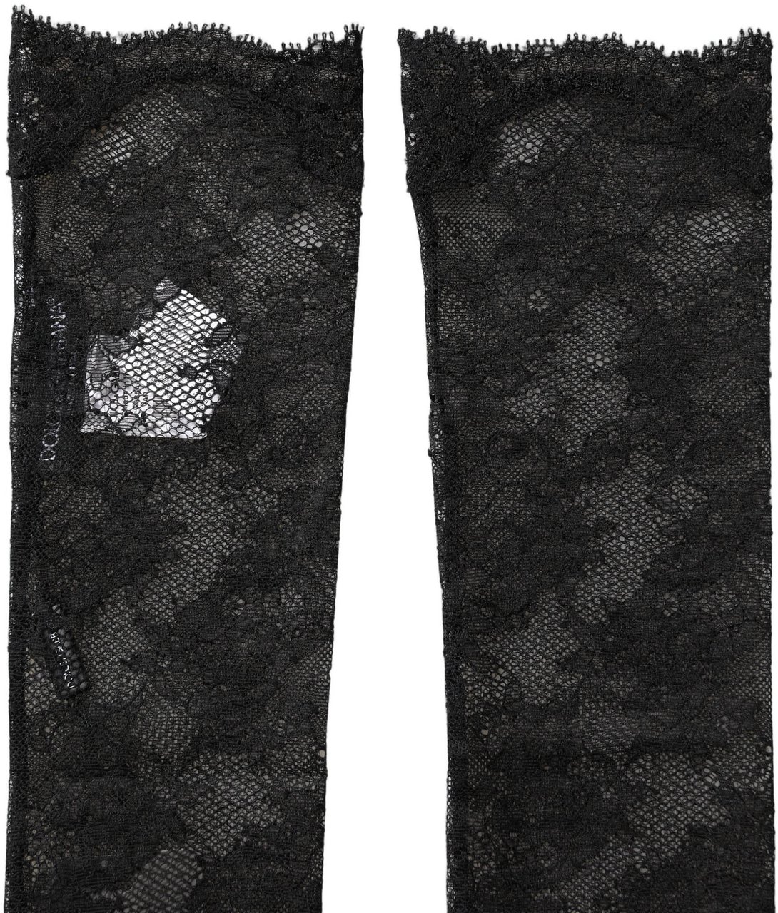 Dolce & Gabbana Black Floral Lace Nylon Stretch Knee Socks Zwart